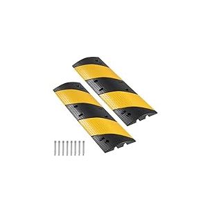 VEVOR Ralentisseur Caoutchouc, Lot de 2, Rampe Protection C&acirc;ble 2 Canaux, Capacit&eacute; de Charge 9979 kg, Rampe Passe C&acirc;ble Sol 1 m, avec Vis d'Expansion, pour All&eacute;es, Routes en Asphalte, B&eacute;ton, Gravier
