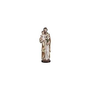DRW Figurine de Saint Joseph avec Enfant en r&eacute;sine Peinte &agrave; la Main Style Bois Clair de 20 cm