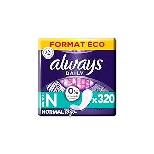 Always Daily Fresh Protège-Slips Normal Pochettes Individuelles 16x20 Unités, 0% de parfum et colorant, Pour ne sentir rien d’autre que fraîcheur et protection
