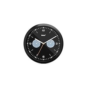 Mebus Horloge Murale Moderne à Quartz avec Affichage de la température, de l'humidité, Grand diamètre de 26 cm, Salon, Cuisine, Ronde/Modèle : 16100 / Couleur : Noir