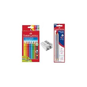 Faber-Castell 205225 - Set de crayons de couleur pour la rentrée scolaire, 13 pièces, avec taille-crayon Jumbo, crayons à papier et crayon syllabique