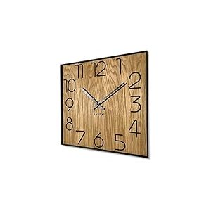 FLEXISTYLE Horloge Murale carr&eacute;e en Bois de ch&ecirc;ne - Diam&egrave;tre : 40 cm - Aspect Bois - sans Bruit de tic-tac