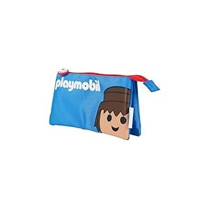 DOHE - Trousse Scolaire 3 Compartiments - Fermeture &Eacute;clair, Licence Officielle, Polyester R&eacute;sistant, 23x12x2,5 cm, Mat&eacute;riel Scolaire - Playmobil Core - Bleu