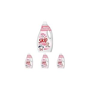 Skip - Lessive Liquide Peaux Sensibles - Contre les taches tenaces - Parfum léger et agréable - Testée dermatologiquement - 54 Lavages (Lot de 4)