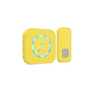 SURFOU Sonnette sans Fil, 400M Sonnette Longue Port&eacute;e Exterieur &Eacute;tanche Electronique, Kit de Carillon avec R&eacute;cepteurs Enfichables pour la Maison, LED Bleu (1 jaune r&eacute;cepteur + 1 jaune &eacute;metteur)