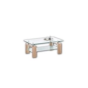 Stella Trading Mango II Basse chêne Sonoma-Table d'appoint spacieuse avec Plateau en Verre pour Votre Salon, Engineered Wood, 100 x 60 x 46 cm