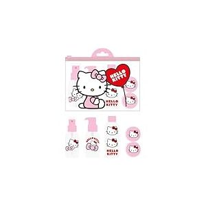 Kit de soins personnels Hello Kitty | Kit de bouteilles réutilisables avec autocollants et sac transparent | Accessoires de voyage Kawaii pour filles