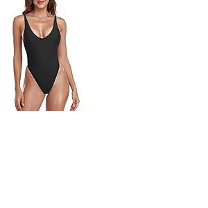 RELLECIGA Maillot de Bain Une pi&egrave;ce String pour Femme, Noir, Taille M