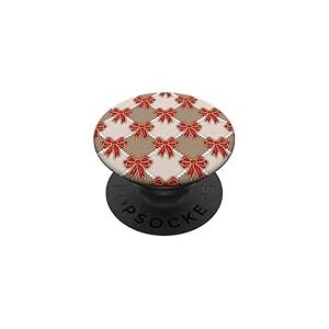 Noeud De Noël Rouge Coquette Mignonne Motif Damier Beige PopSockets PopGrip Adhésif