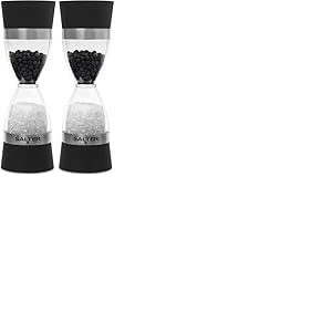 Salter 7611 BKXRUP Moulin &agrave; sel et poivre m&eacute;canique 2 en 1, moulin &agrave; &eacute;pices double face, grain r&eacute;glable de fin &agrave; gros, moulin en c&eacute;ramique, design compact (Lot de 2)