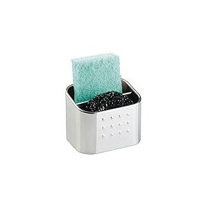 iDesign rangement cuisine pour &eacute;ponge, petit porte &eacute;ponge en acier &agrave; 2 compartiments, accessoire cuisine pour &eacute;ponge, grattoir vaisselle ou savon, argent&eacute; mat