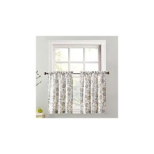 No. 918 Signy Paire de Rideaux de Cuisine Semi-Transparents avec Passe-Tringle Motif jacobean Blanc 137,2 x 91,4 cm