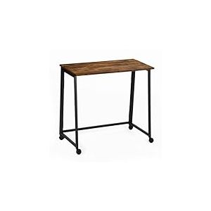 MEUBLE COSY Bureau Pliant avec 4 roulettes pour Petits Espaces Table d'Ordinateur Pliante pour Domicile Poste de Travail Chambre Salon, Style Industriel, Cadre en Métal, Marron