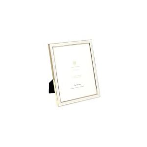 Isaac Jacobs Cadre photo en cuir blanc avec métal doré (vertical et horizontal), bordure en daim avec chevalet en tissu noir, montage mural, pour table, galerie de photos (20,3 x 25,4 cm, blanc avec