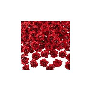 Syhood Lot de 100 Petites têtes de Roses artificielles Rouges de 4,7 cm en Vrac, Mini Boutons de Rose artificiels en Soie pour décoration, Artisanat, centres de Table de Mariage, fête prénuptiale