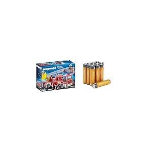 Playmobil Camion Pompiers, &eacute;chelle/lumi&egrave;re/Son, 5+ Ans, 9463, & Piles AAA Alcalines Amazon Basics 12 pcs, 10 Ans
