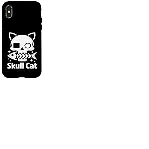 Arts graphiques Chat Pirates Halloween Tête de mort effrayante et os croisés Coque pour iPhone X/XS