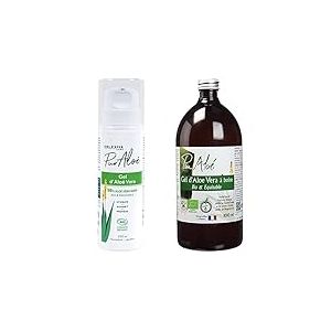 Ciel d'Azur Labs - Gel d'Alo&eacute; Vera Bio Pur Alo&eacute; - 98% Alo&eacute; Vera Natif Bio & &Eacute;quitable - Visage et Corps - Certifi&eacute; Bio Cosmos Organic - Flacon 250 ml & Alo&eacute; Vera Bio Pur Gel &agrave; Boire, 1000 ml, 1 Unit&eacute;