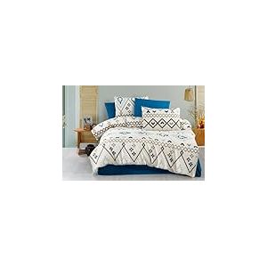 Nuit Des Rêves Élégante Housse de Couette Simple (135 x 200 cm), 50% Coton, 50% Polyester, Bleu/Marron/crème | Housse de Couette à Fermeture à Bouton et taie d'oreiller | Nombre de Fils 127, Lavable