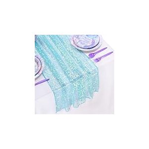 Chemin de Table sirène à Paillettes irisées pour décoration d'anniversaire - 63,5 x 304,8 cm - Vert Corail
