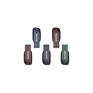 SanDisk Cruzer Blade Cl&eacute; USB 2.0 32 Go-Lot de cinq (Cl&eacute; USB pour fichiers importants, musique et video, mot de passe s&eacute;curis&eacute;, USB 2.0) Noir, Rouge, Vert, Orange, Bleu