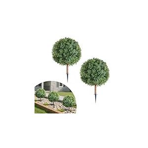 VEVOR Boule Buis Topiaire Artificiel Ext&eacute;rieur avec Piquet, 686 mm, Lot de 2, Fausses Plantes, Faux Arbustes Buissons pour D&eacute;coration Ext&eacute;rieur Int&eacute;rieur, Porche, Patio, Jardin, Balcon, Arri&egrave;re-Cour