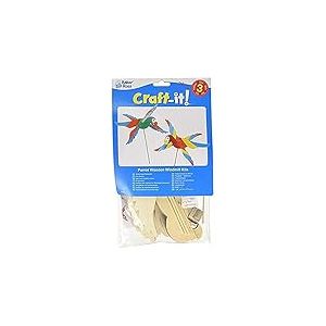 Baker Ross FE128 Kits de moulin &agrave; vent en bois perroquets - Paquet de 3, pour les projets d'arts et d'artisanat pour enfants, artisanat en bois pour les enfants &agrave; d&eacute;corer, personnaliser et afficher
