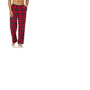 Amazon Essentials Pantalon de Pyjama Respirant en Flanelle (Disponible en Grandes Tailles et Grandes Longueurs) Homme, Rouge Cerise Noir Écossais, 5XL Grande taille
