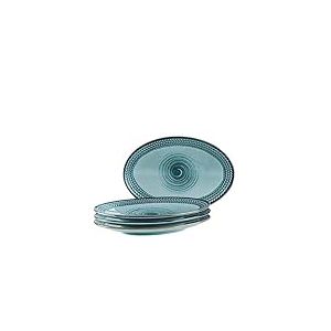 MÄSER 935017 Série Prospero Lot de 4 assiettes peintes à la main de qualité gastronomique, idéales également comme assiettes à apéritif, style vintage moderne, porcelaine, bleu