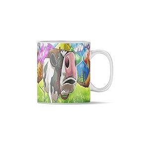 Lot de 4 tasses en céramique de qualité supérieure avec motifs animaux de la ferme - 4 x 11 onces - Chien, cheval, vache et mouton - Tasse à café - Idée cadeau - Tasse (vache) - En céramique - 11 oz