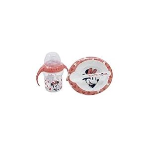 Coffret cadeau Disney Minnie pour enfants, en plastique sans BPA et silicone, avec bouteille, bol et cuillère, lavable et réutilisable