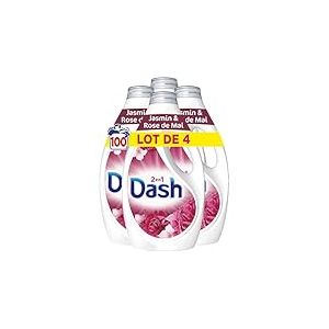 Dash 2en1 Lessive Liquide, 100 Lavages (4 x 25 Lavages), Jasmin et Rose de Mai, avec 3 SEMAINES DE FRAÎCHEUR* et Lenor, Fabriquée En France, Dash 2in1