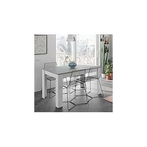 Dmora - Table extensible Midland, Console extensible pour salle à manger, Table de cuisine ouvrant avec rallonge, 140/190x90h78 cm, Ciment et Blanc