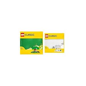 LEGO 11023 Classic La Plaque De Construction Verte 32x32, Socle de Base pour Construction & 11026 Classic La Plaque De Construction Blanche 32x32, Plaque de Construction, Assemblage