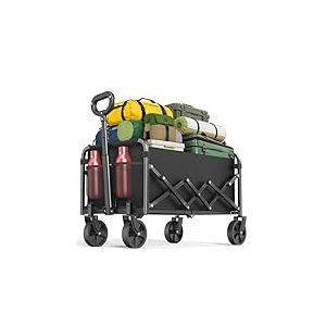 Chariot de Plage Transport Pliable de 120L 160KG, Festival de Handcart, 360&deg; Capacit&eacute; &agrave; roulettes Tout Terrain Poign&eacute;e R&eacute;glable Charrette pour Jardin Ext&eacute;rieur Camping Pique-Nique BBQ, Noir