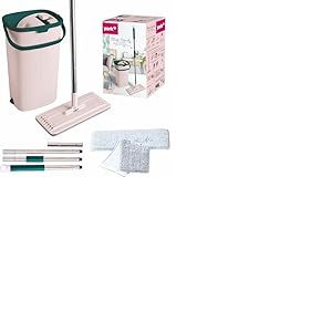 York Balai Serpillière avec Seau Essoreur de 6 l à Double Compartiment - Balai à Tête Plate en Microfibre - Robuste et Absorbante - Recharge Incluse