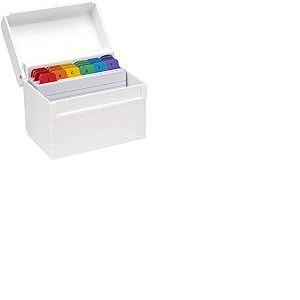 Osco White Hi-Gloss Index Box with 100 Cards and Coloured Tabs Blanc