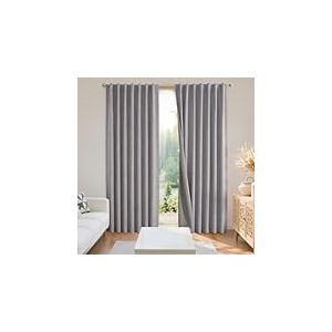 Joydeco Rideaux 100% occultants en Lin Naturel avec Isolation Thermique pour Chambre à Coucher et Salon, avec Passants arrière/Passe-Tringle, 2 Panneaux, Gris Clair, 132 x 183 cm