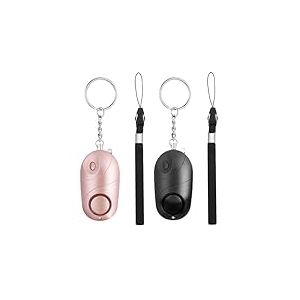 AiQInu 2 Pièces Alarme Personnelle, Alarmes de Poche de 140 décibels avec lumières LED, Porte Clef Defense pour Les Femmes et Personnes âgées (Rose, Noir)