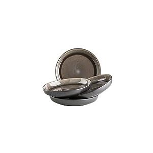 MÄSER Série Niara - Assiettes creuses modernes pour 4 personnes - Au look vintage passionnant - Grandes assiettes creuses pour pâtes et soupes - En céramique - Grès - Gris/noir