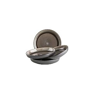 MÄSER Série Niara Set d'assiettes creuses modernes pour 4 personnes au look vintage passionnant, grandes assiettes profondes pour pâtes et soupes en céramique, grès, gris/noir