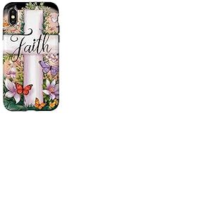 Faith-Cross Papillons floraux Christ Fleurs Religieuse Fille Coque pour iPhone X/XS