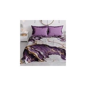 PETTI Artigiani Italiani - Couvre-lit 2 Places (260x260 cm) Printemps Été, Parure de Lit Légère Double, Draps de Lit 2 Personnes, Marbre Violet, 100% Fabriqué en Italie