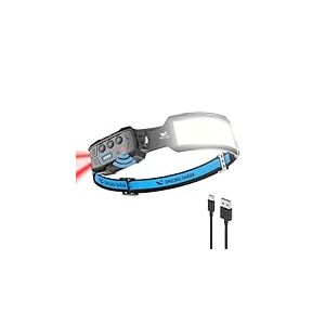 Smiling Shark Frontale Rechargeable, LED Lamp Frontale 7*Lumières Blanches Super Brillantes Avec Lumière Rouge de l'arrière Headlamp Pour Camping Cyclisme Réparation, LED-Lamp-Fontale-USB-Rechargeable