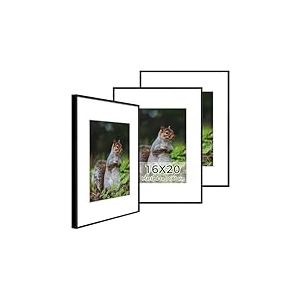 Golden State Art, Lot de 3 cadres en aluminium de 40,6 x 50,8 cm avec passe-partout ivoire pour photos de 27,9 x 35,6 cm, comprend des crochets en dents de scie et des clips &agrave; ressort, montage mural,