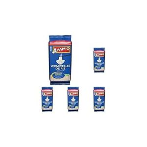 AYAM Vermicelles de Riz | 100% Naturels | Sans Gluten | Faciles et Rapides &agrave; Cuisiner Chez Soi | Pr&ecirc;ts en 5min | Nouilles | Sans Conservateurs ni additifs - 200g - 1pc (Lot de 5)