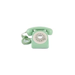 GPO 746 Téléphone fixe rétro de style années 1970 à cadran rotatif - Cordon extansible, sonnerie authentique - Vert