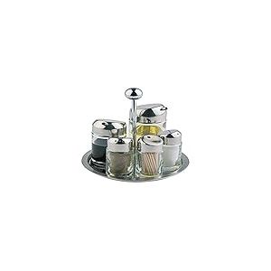 APS burette, ensemble vinaigre et huile, support de table pour le sel, le poivre, le vinaigre, l'huile, les cure-dents, support rotatif, récipient en verre avec couvercle en acier inoxydable et fermeture tournante, 16 x 16 cm, 20 cm de hauteur