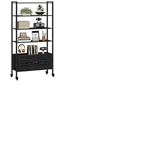 IRONCK Grande bibliothèque avec portes, étagère de rangement, grande bibliothèque avec roulettes, étagères industrielles à 5 niveaux, étagère réglable sur pied pour salon, bureau, salle à manger, 70 x