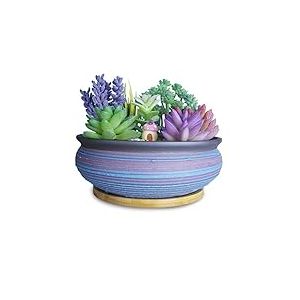 ARTKETTY Pot de Fleurs, Grand Pot de Plantes Succulentes avec Plateau de Drainage Pot à Cactus Bonsaï en Céramique pour Plantes D'intérieur et D'extérieur